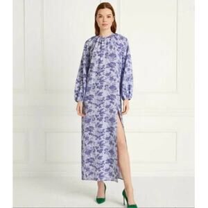 Hill House The Simone Lilac Tonal Floral Long Sleeve Side Slit Maxi Dress Size L